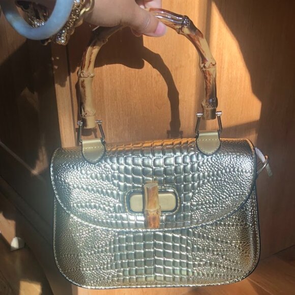 Gucci Bamboo Style Gold Mini Bag With Strap Top Handle Crossbody NWOT - Picture 1 of 6